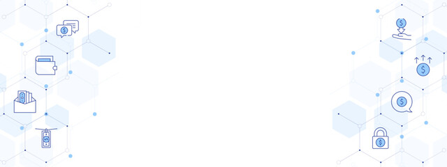 Money Banner Vector Illustration with Two-sided Icon Style. Line Duotone icon. Containing lock, money talk, expense, increase, wallet, bribe, support, money laundering