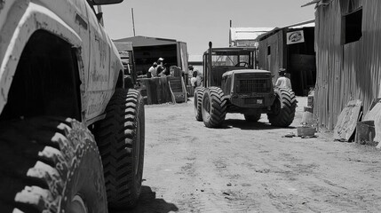 Vintage Tractor and Machinery in Rustic Rural Landscape