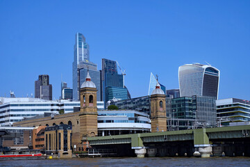 Modern architecture in the City of London and the Cannon Street railway bridge