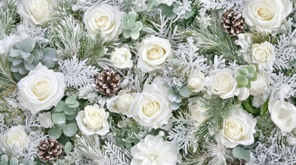 Winter Floral Arrangement with White Roses and Greenery