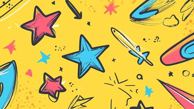 A playful banner background featuring a lively mix of colorful doodles and quirky designs