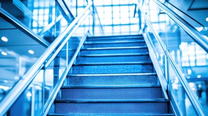Fototapeta premium Ascending Blue Staircase in Modern Glass Building