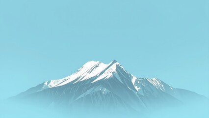 Generative AI, Minimalist Mountain Landscape with Soft Pastel Blue Background