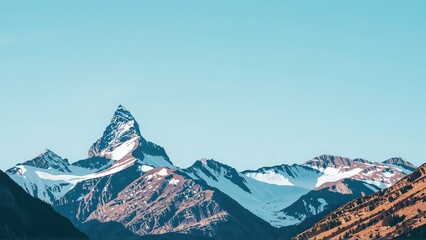 Generative AI, Minimalist Mountain Landscape with Soft Pastel Blue Background