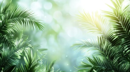 Lush green foliage with a soft bokeh background, creating a serene, tropical atmosphere.
