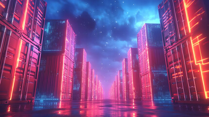 Obraz premium Neon Glowing Cityscape 3D Render