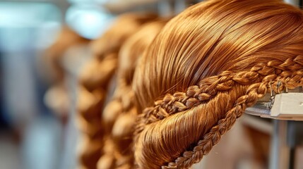 Beautiful Orange Braided Hair Display in a Studio