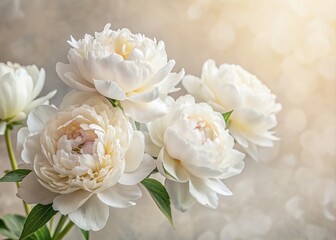 Obraz premium Minimalist Closeup of Fresh White Peonies with Copy Space for Floral Background, Perfect for Elegant Designs and Nature-Inspired Projects