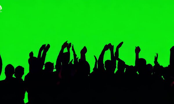 Crowd silhouette of people at a club concert or sports event. on Green screen background