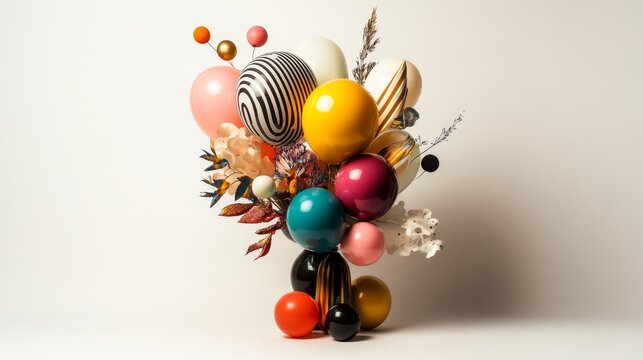A visually striking balloon bouquet with mixed floral and colorful designs, offering a sophisticated and lively display for events and celebrations.