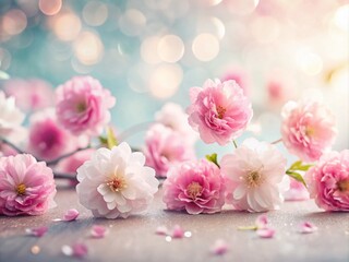 Minimalist Rows of Pink Flowers in Soft Focus, Elegant Floral Composition, Serene Nature Aesthetic, Modern Decor Inspiration, Pastel Color Palette, Tranquil Spring Vibes, Calming Atmosphere