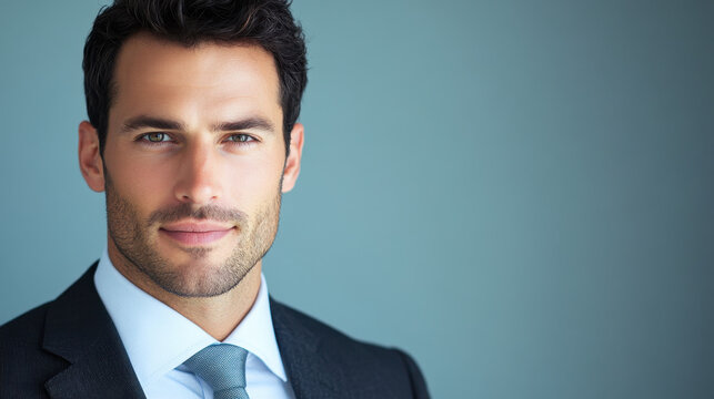 Professional male portrait in suit with confident expression, showcasing modern and polished look. Ideal for marketing and business contexts