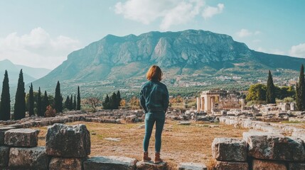 Exploring the Ancient Ruins of Delphi with Majestic Mountain Backdrop