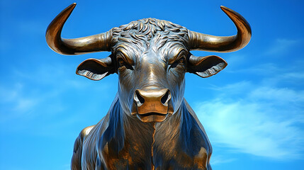 Bronze Bull Sculpture Against Blue Sky Illustration