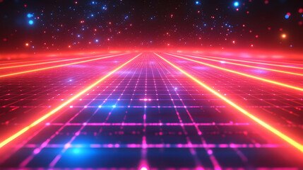 Neon Grid Background - Abstract Digital Art