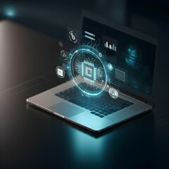 Futuristic business concept with artificial intelligence, blockchain, and augmented reality in sleek minimalist design