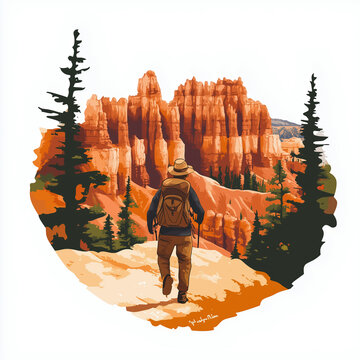 hiker walking towards orange canyon landscape clip art preview