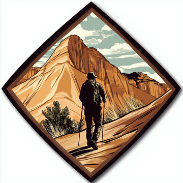hiker walking desert mountain landscape clip art preview
