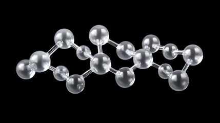 A close-up view of a transparent, split chemical molecule material, displaying intricate bonding structures in a simplified yet scientific illustration. The molecule is shown in white, 