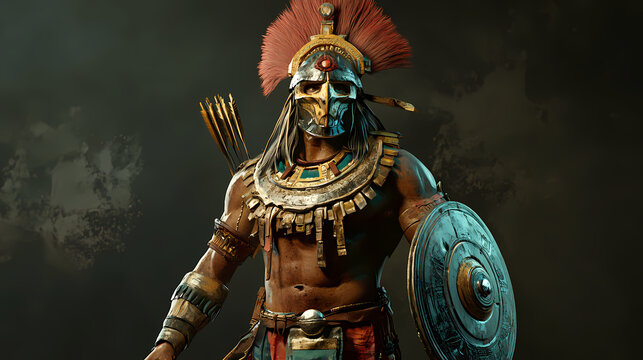 Mesoamerican warrior a futuristic digital depiction of a mesoame. Futuristic Bazaar. Illustration