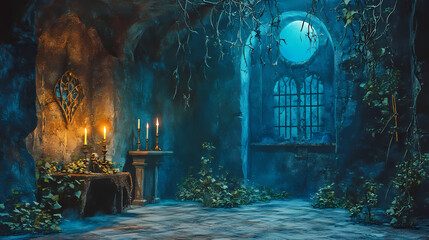 Fototapeta premium Moonlit mystique: the witch's enchanted lair. Wizards Lair. Illustration