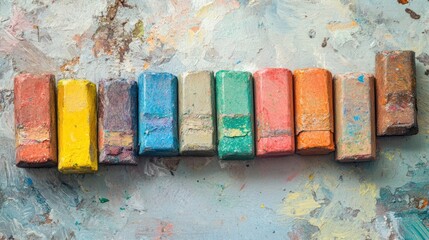 A Row of Colorful Chalk Sticks on a Textured Background
