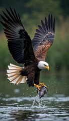 Fototapeta premium American bald eagle flying high