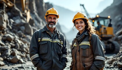 Fototapeta premium workers on construction site wearing safety