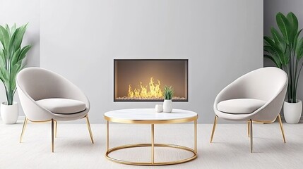 Elegant Living Room with Modern Chairs and Fireplace