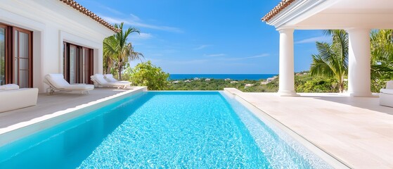 Fototapeta premium A large pool with a white house in the background