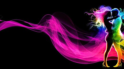 Obraz premium Colorful Silhouette of Dancing Couple Against Black Background