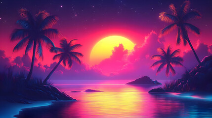 Sunset Palm Trees Illustration