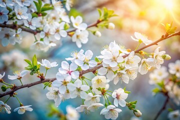 Fototapeta premium Spring Blooming White Flowers on Branches - Beautiful Floral Background in Panoramic Photography for Nature Lovers and Garden Enthusiasts
