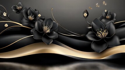 Elegant Black Flowers on Dark Background
