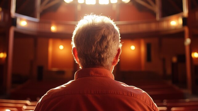 Solitary Spectator in a Dimly Lit Theater Auditorium