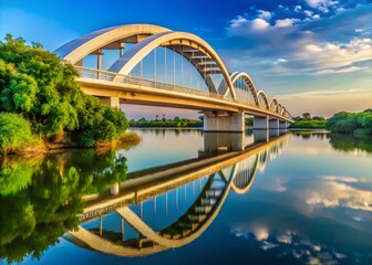 Obraz premium Stunning Macro Photography of Napier Bridge's Arch Design Reflected on Coovam River in Chennai, Tamil Nadu, India