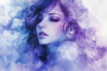 Ethereal Portrait of a Dreamy Woman in Purple Hues