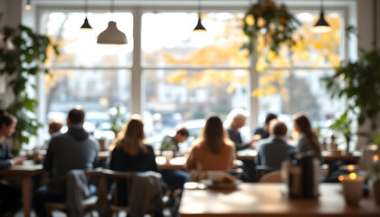 Autumn Cafe Gathering with a Cozy Ambiance, blur background