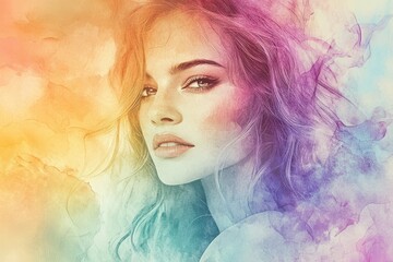 Fototapeta premium Artistic Portrait with Colorful Watercolor Effects