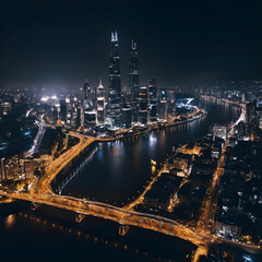 Fototapeta premium Beautiful shot of the city and the river at night