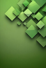 Green geometric shapes with varying sizes and angles on a green background