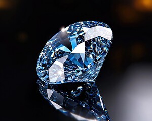 A stunning blue diamond sparkles against a dark background, showcasing its brilliance and facets.