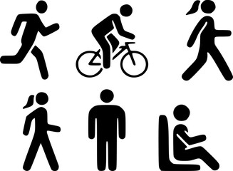 Man stands, walk and run icon set, people symbol. Person standing, walking and running illustration. Run, walk, stand. Vector illustration.
