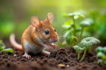  Wild Mouse Exploring Garden Among Green Plants