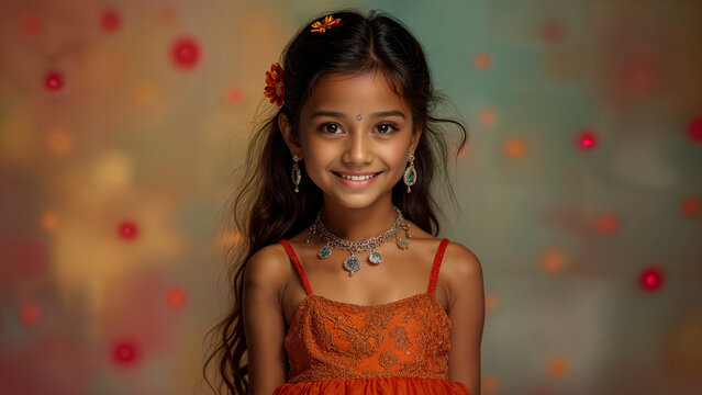 An Elegant Young Girl Dressed in Fashionable Attire Amidst a Colorful Backdrop Filled with Inspirational Quotes and Confidence