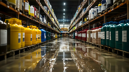 Industrial Warehouse Interior with Rows of Storage Shelves Photo