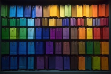 Colorful Array of Paper Shopping Bags Displayed Elegantly
