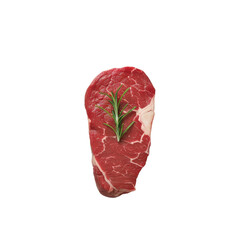 Fresh meat steak with a sprig of rosemary, white isolate background