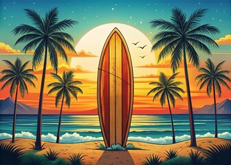 Vintage Santa Barbara Surf Life T-Shirt Design with Surfboard Illustration for Summer Vibes in California