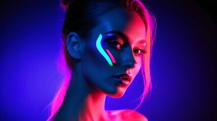 Fototapeta premium Portrait of a woman in fluorescent light 